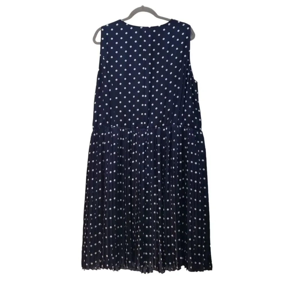 Alex Marie NWOT Navy Blue White POLKA DOT DRESS Sleeveless PLEATED Sz 1X $129 - Picture 9 of 12